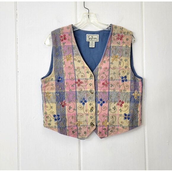 Vintage Jackets & Blazers - TanTrums 1990s Floral Embroidered Vest